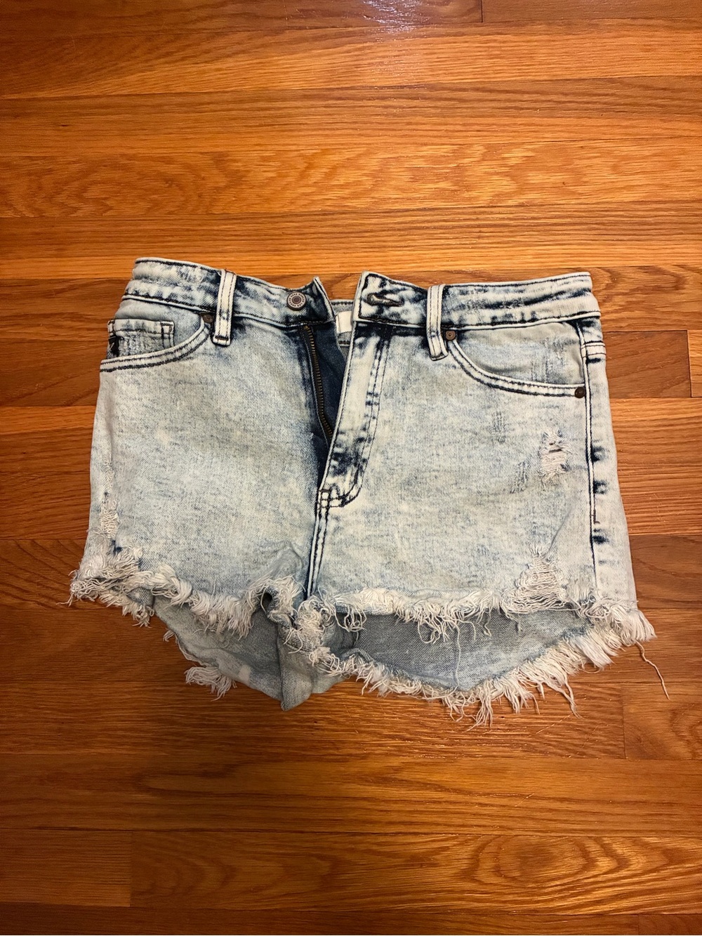 KanCan Light Wash High-Rise Distressed Denim Shorts